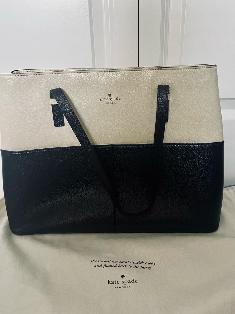 Kate Spade Black & Cream Leather Colorblock Tote - Picture 2 of 16